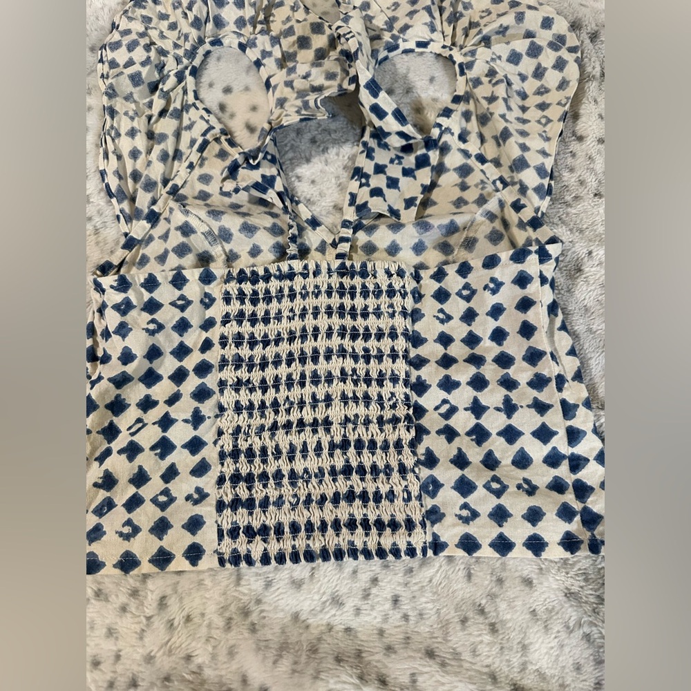 Madewell Navy and Cream Geometric Blouse - Picture 4 of 5